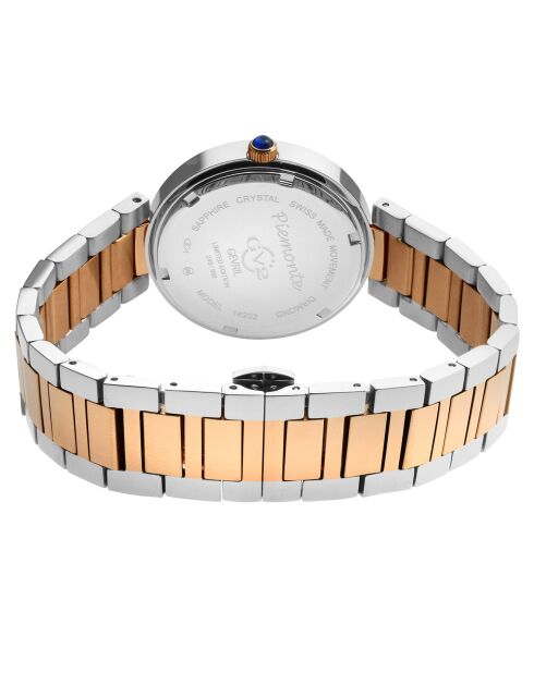 Piemonte kwartshorloge voor dames in staal en diamanten, 0,6 kt roségoud/zilver