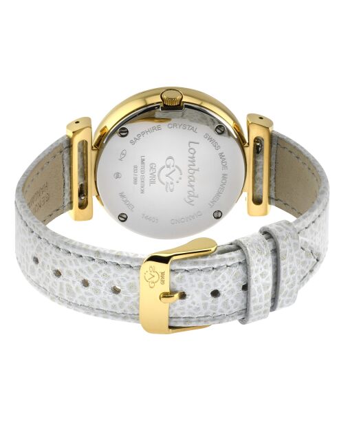 Lombardy Quarzuhr aus Leder und Diamanten für Damen, 0,04 Karat Silber/Gold