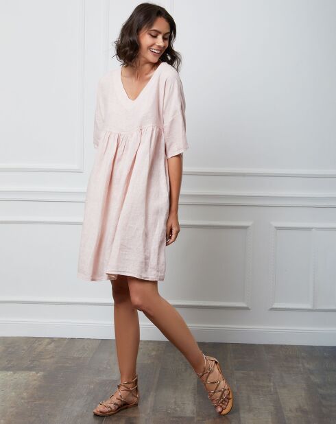 Rosafarbenes Kleid Esty aus 100% Leinen