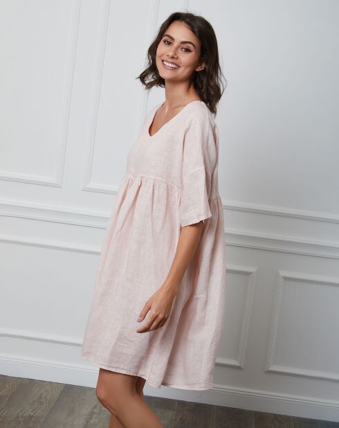 Rosafarbenes Kleid Esty aus 100% Leinen