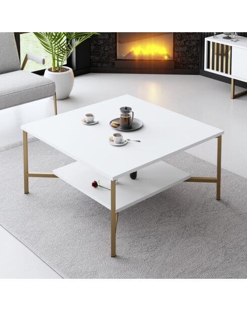 Table basse Gold Line blanc/noir - 80x80x40 cm