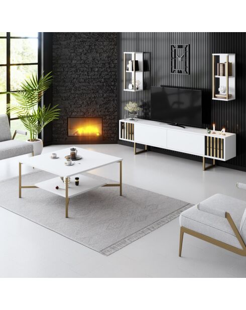Table basse Gold Line blanc/noir - 80x80x40 cm