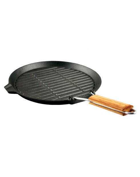 Grill rond à induction avec manche rétractable noir/bois - D.25.5 cm