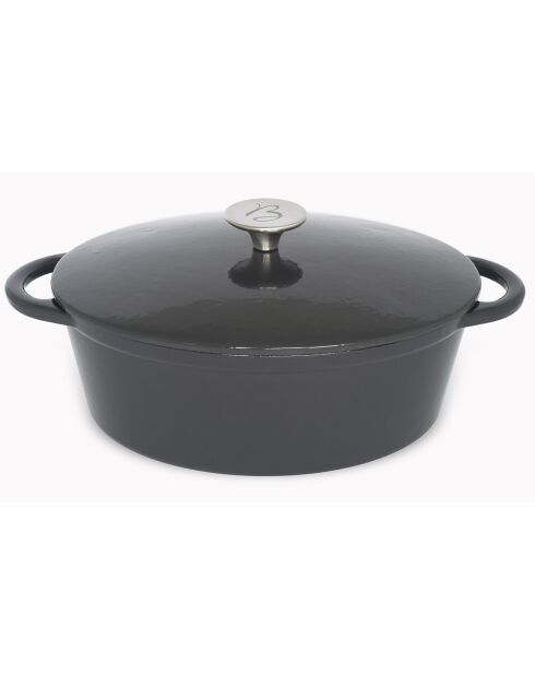 Cocotte ovale en fonte majolique avec couvercle Cocoon à induction noire - 3.3 L