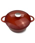 Cocotte ronde fonte avec couvercle à induction rouge - D.24 cm