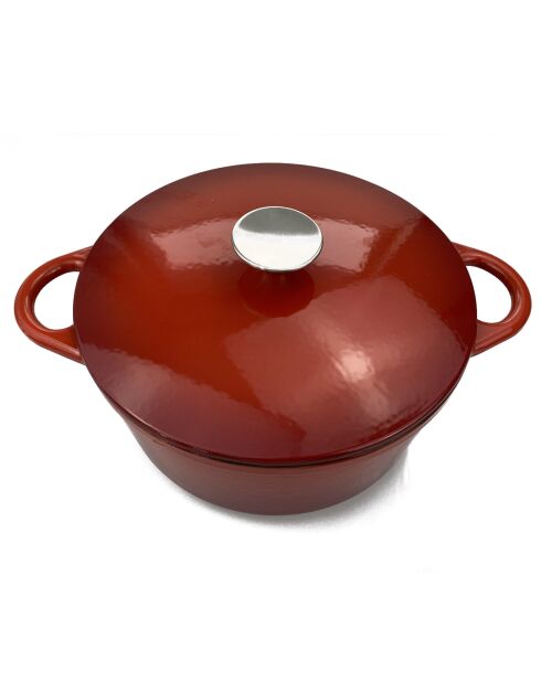Cocotte ronde fonte avec couvercle à induction rouge - D.24 cm
