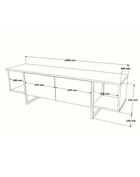 Meuble TV VG30 blanc/doré - 160x47.6x40 cm