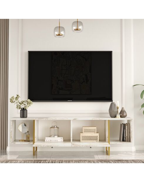 Meuble TV VG30 blanc/doré - 160x47.6x40 cm