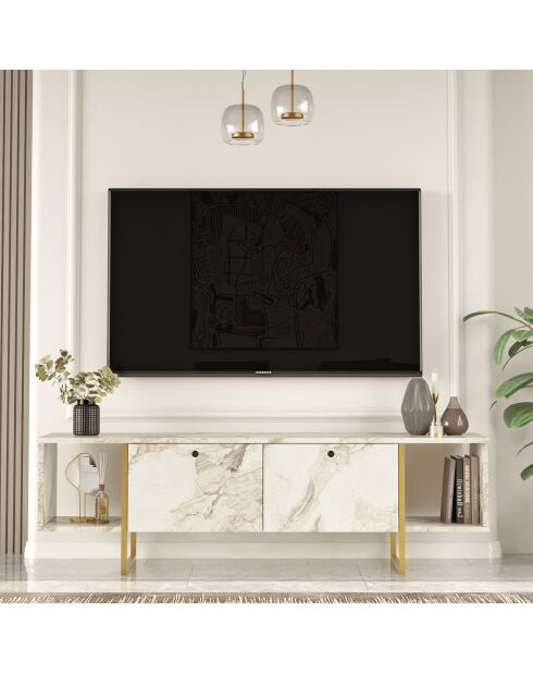 Meuble TV VG30 blanc/doré - 160x47.6x40 cm