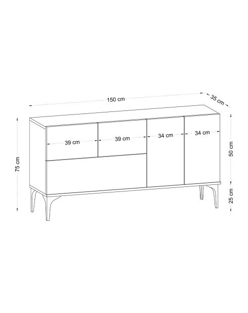 Buffet Glise blanc/noir - 150x75x35 cm