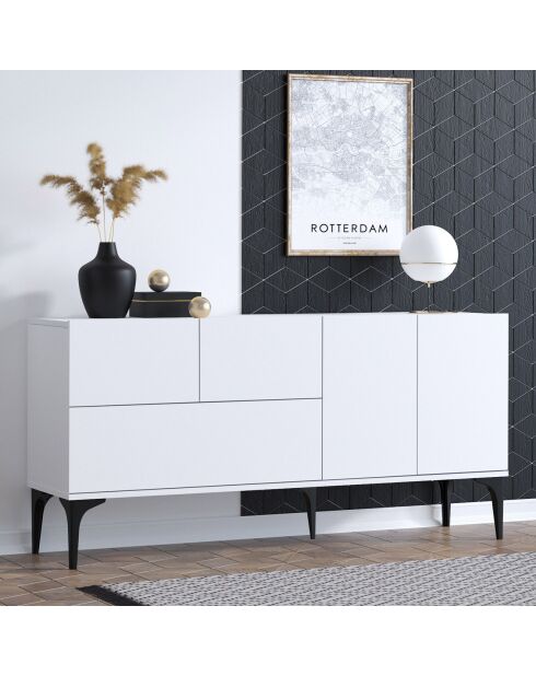 Buffet Glise blanc/noir - 150x75x35 cm
