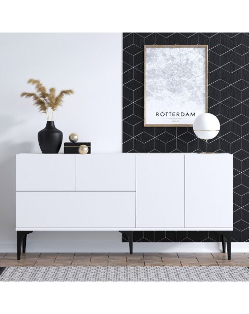 Buffet Glise blanc/noir - 150x75x35 cm
