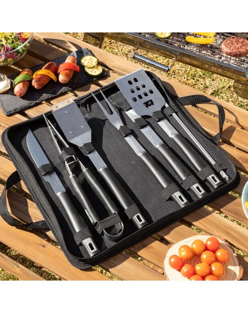 Kit d'Ustensiles pour Barbecue avec Mallette de Transport BBSet 12 Pièces gris/noir