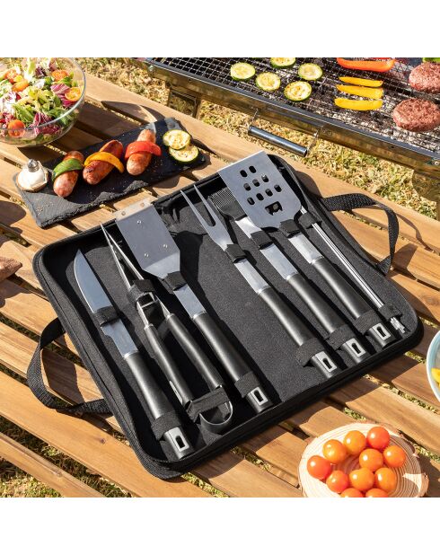 Kit d'Ustensiles pour Barbecue avec Mallette de Transport BBSet 12 Pièces gris/noir