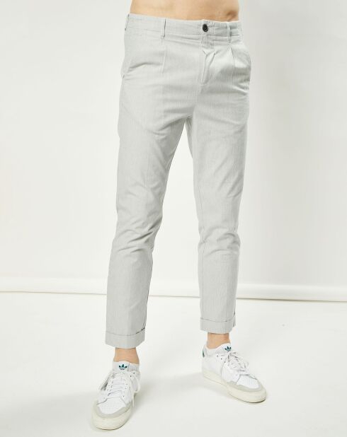 Pantalon Vitalien micro rayures blanc/bleu