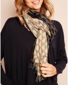 Foulard 100% Coton géométrique écru/noir 90x200 cm