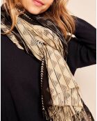 Foulard 100% Coton géométrique écru/noir 90x200 cm