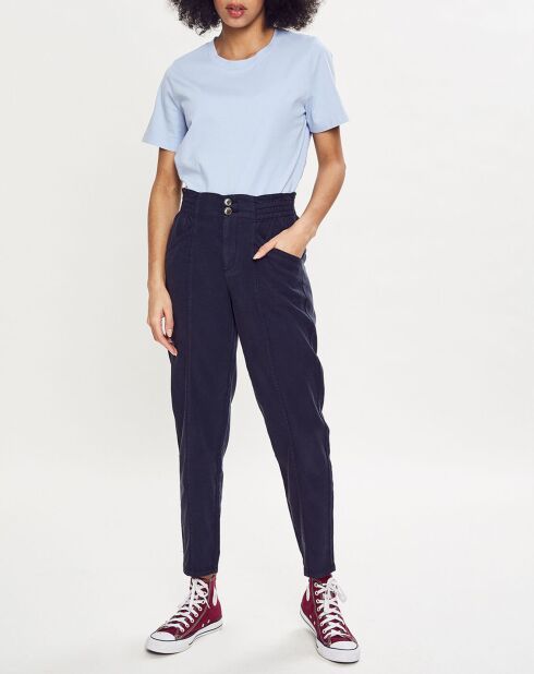 Pantalon fluide taille élastique bleu foncé