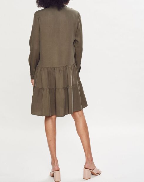 Robe courte chemise à volants kaki