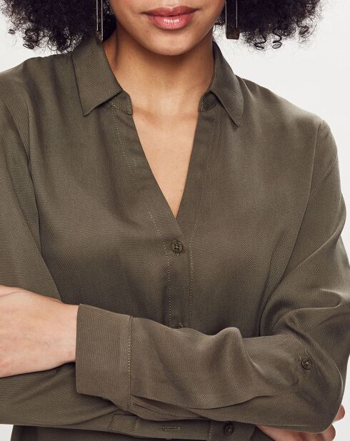 Robe courte chemise à volants kaki