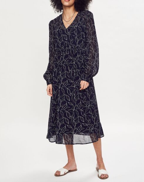 Robe midi fluide imprimée bleu/blanc