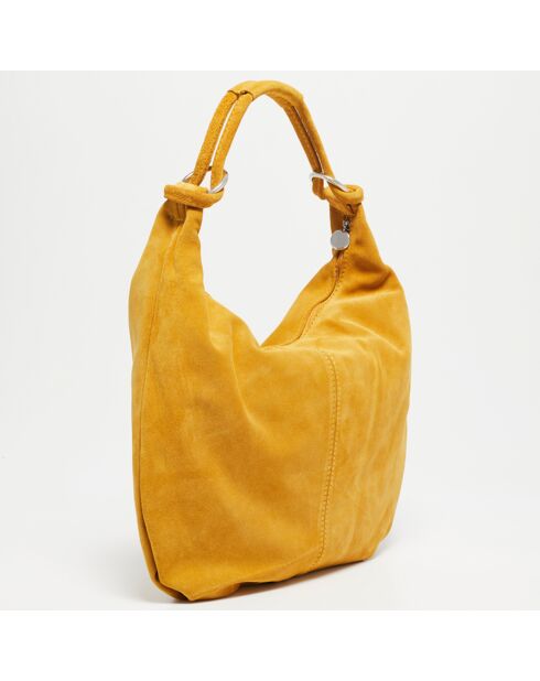 Sac porté épaule en Cuir Adèle moutarde - 44x34x5 cm