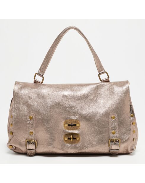 Bolso de mano de piel Gavi rosa metalizado - 37x27,5x11,5 cm