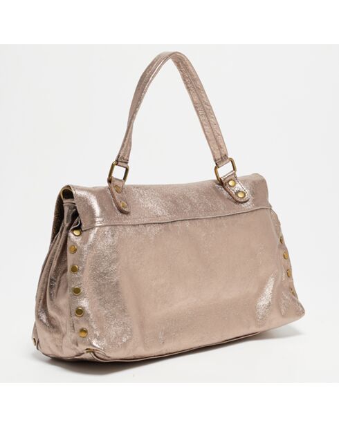 Bolso de mano de piel Gavi rosa metalizado - 37x27,5x11,5 cm