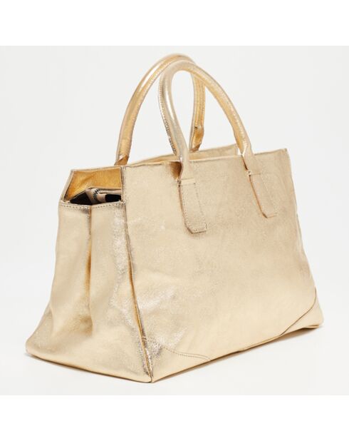 Gold Myra Handtasche aus metallischem Leder, 39,5 x 27 x 21,5 cm