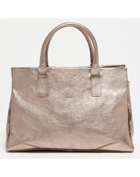 Myra Handtasche aus Leder in metallischem Rotgold, 39,5 x 27 x 21,5 cm