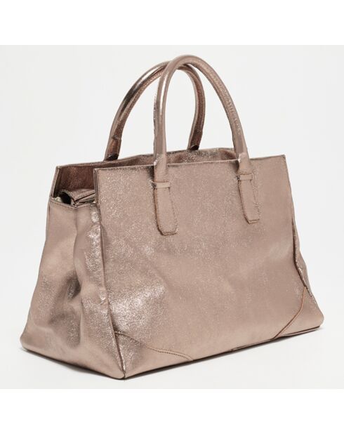 Myra Handtasche aus Leder in metallischem Rotgold, 39,5 x 27 x 21,5 cm