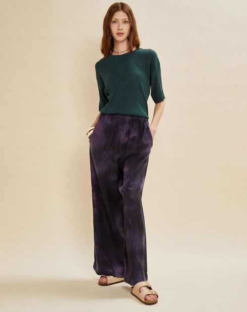 Pantalon 100% Soie Pueblo tie & dye bleu marine/violet