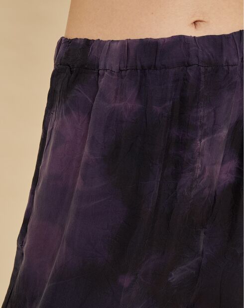 Pantalon 100% Soie Pueblo tie & dye bleu marine/violet