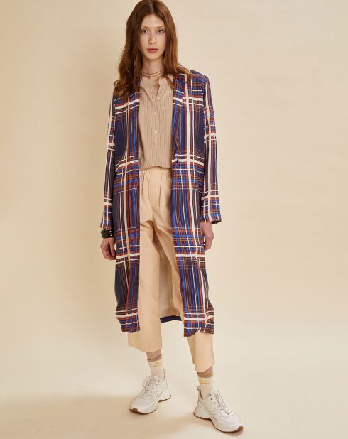 Manteau léger satiné Greg à carreaux marine/beige
