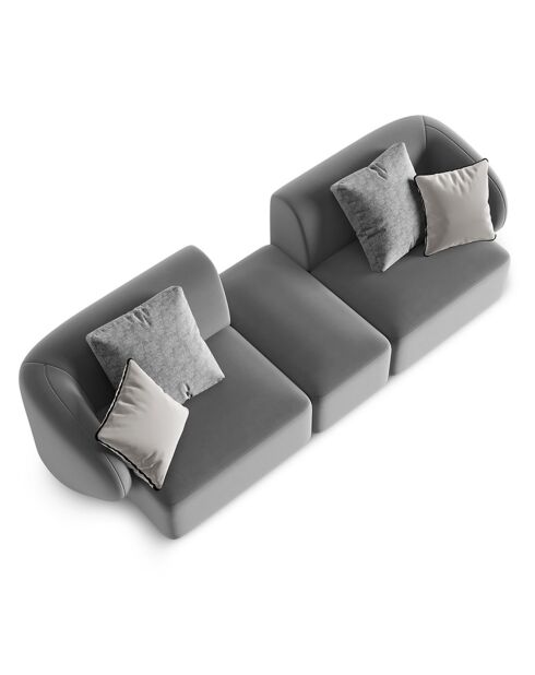 Canapé Modulaire Velours Chiara 2 Places gris - 239x85x74 cm