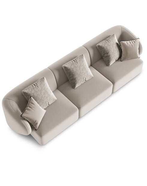 Canapé Modulaire Velours Chiara 3 Places beige - 259x85x74 cm