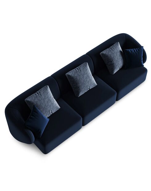 Canapé Modulaire Velours Chiara 3 Places bleu roi - 259x85x74 cm