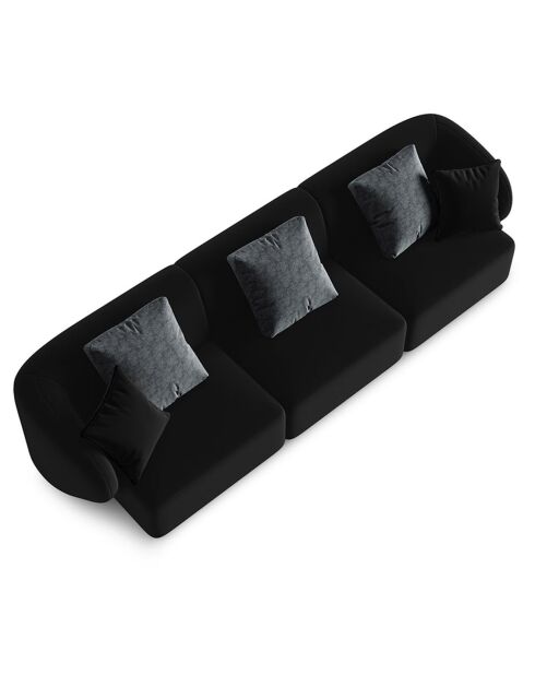 Canapé Modulaire Velours Chiara 3 Places noir - 259x85x74 cm