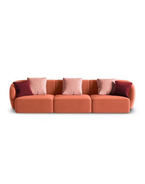 Canapé Modulaire Velours Chiara 3 Places corail - 259x85x74 cm