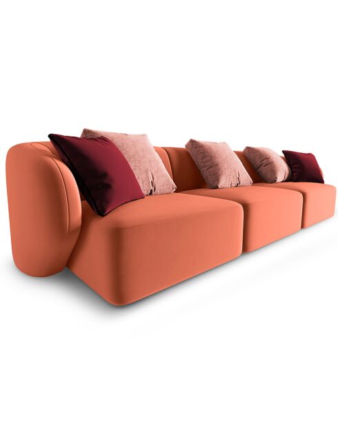 Canapé Modulaire Velours Chiara 3 Places corail - 259x85x74 cm