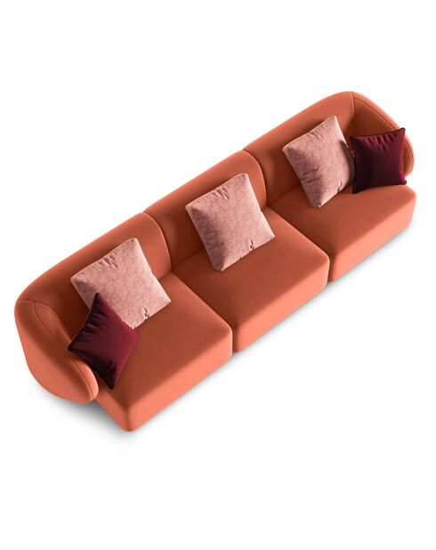 Canapé Modulaire Velours Chiara 3 Places corail - 259x85x74 cm