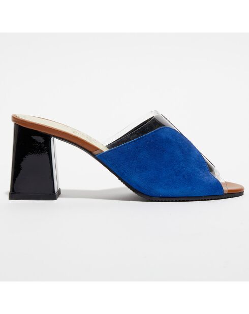 Mules Mandri bleu/noir/camel - Talon 7 cm