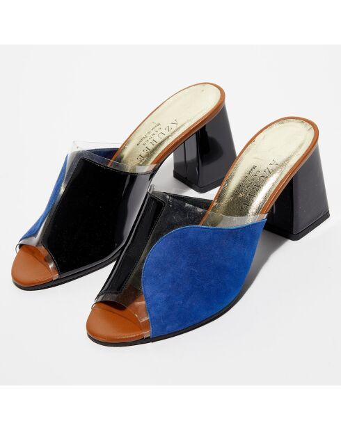 Mules Mandri bleu/noir/camel - Talon 7 cm