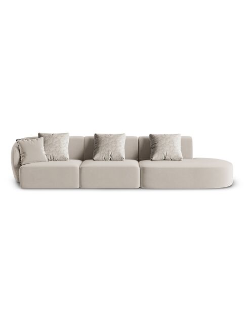 Canapé Modulable Droit en Velours Chiara 4 Places beige - 302x85x74 cm