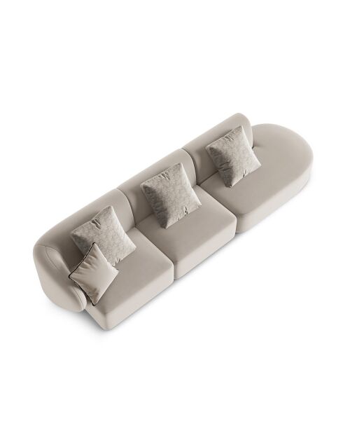 Canapé Modulable Droit en Velours Chiara 4 Places beige - 302x85x74 cm