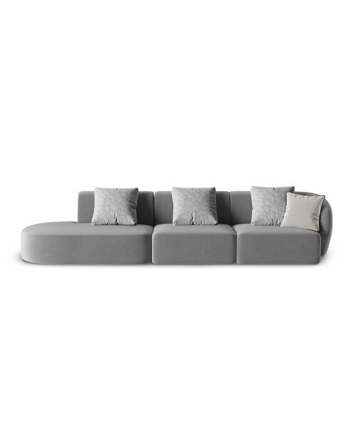 Canapé Modulable Gauche en Velours Chiara 4 Places gris - 302x85x74 cm