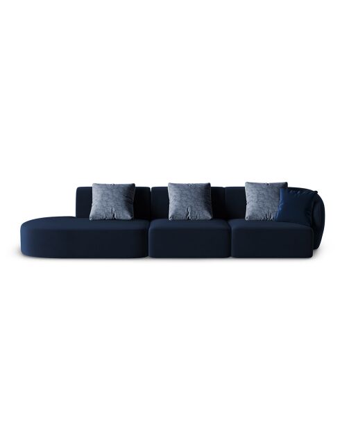 Canapé Modulable Gauche en Velours Chiara 4 Places bleu roi - 302x85x74 cm