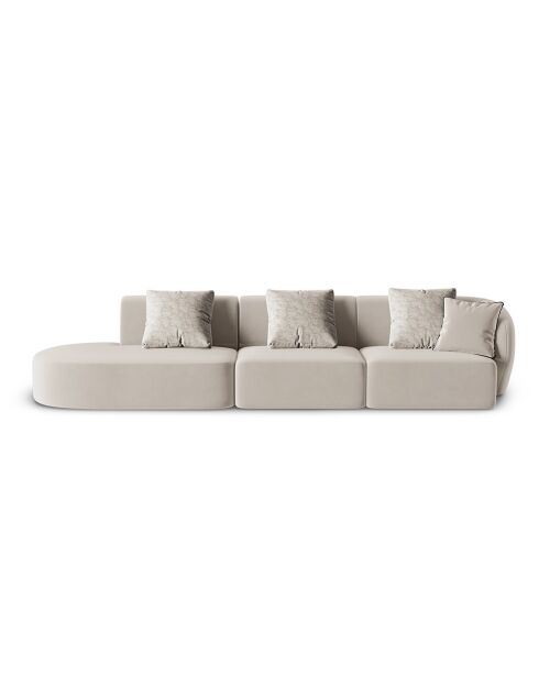Canapé Modulable Gauche en Velours Chiara 4 Places beige - 302x85x74 cm