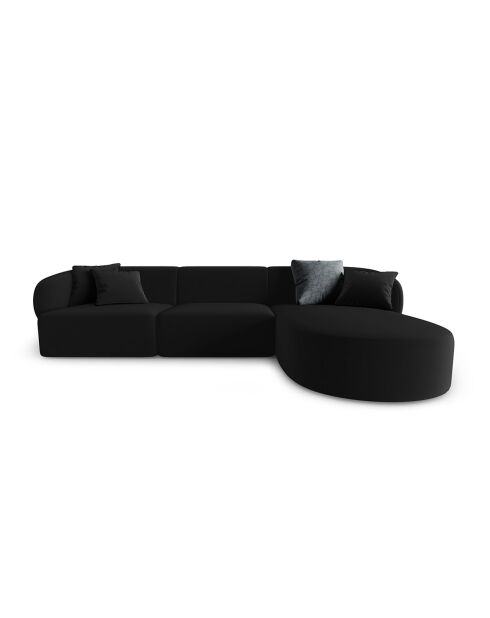 Canapé d'angle Droit Modulaire Velours Chiara 4 Places noir - 259x155x74 cm
