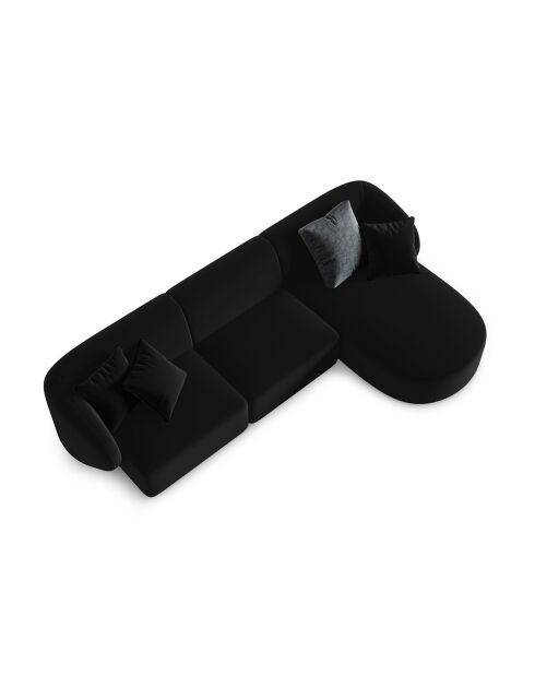 Canapé d'angle Droit Modulaire Velours Chiara 4 Places noir - 259x155x74 cm